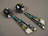 Extremely Intricate Rare Santo Domingo Turquoise Signed Earrings-Nativo Arts