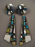 Extremely Intricate Rare Santo Domingo Turquoise Signed Earrings-Nativo Arts