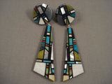Extremely Intricate Rare Santo Domingo Turquoise Signed Earrings-Nativo Arts