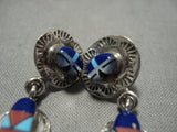 Extremely Intricate Vintage Zuni/ Navajo Native American Jewelry jewelry Turquoise Lapis Earrings Old-Nativo Arts