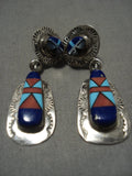 Extremely Intricate Vintage Zuni/ Navajo Native American Jewelry jewelry Turquoise Lapis Earrings Old-Nativo Arts