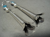 Extremely Long Modernistic Navajo 'Squash' Native American Jewelry Silver Sterling Turquoise Earrings-Nativo Arts