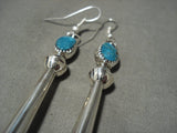 Extremely Long Modernistic Navajo 'Squash' Native American Jewelry Silver Sterling Turquoise Earrings-Nativo Arts