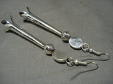Extremely Long Modernistic Navajo 'Squash' Native American Jewelry Silver Sterling Turquoise Earrings-Nativo Arts