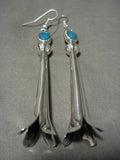 Extremely Long Modernistic Navajo 'Squash' Native American Jewelry Silver Sterling Turquoise Earrings-Nativo Arts