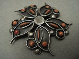Extremely Ornate Vintage Zuni Neede Coral Sterling Native American Jewelry Silver Pin Old-Nativo Arts
