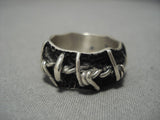 Extremely Rare Barbed Wire Native American Navajo Sterling Silver Ring-Nativo Arts