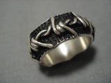 Extremely Rare Barbed Wire Native American Navajo Sterling Silver Ring-Nativo Arts