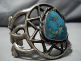 Extremely Rare Blue Wind Turquoise Vintage Native American Navajo Sterling Silver Bracelet Old-Nativo Arts