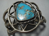 Extremely Rare Blue Wind Turquoise Vintage Native American Navajo Sterling Silver Bracelet Old-Nativo Arts