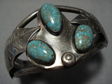Extremely Rare Green #8 Turquoise Vintage Native American Navajo Sterling Silver Bracelet Old-Nativo Arts