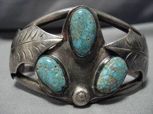 Extremely Rare Green #8 Turquoise Vintage Native American Navajo Sterling Silver Bracelet Old-Nativo Arts