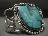 Extremely Rare Vintage Navajo Blue Diamond Turquoise Native American Jewelry Silver Leaf Bracelet-Nativo Arts
