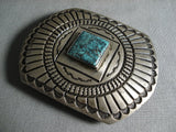 Extremely Tight Spiderweb Turquoise Vintage Navajo Native American Jewelry Silver Buckle-Nativo Arts