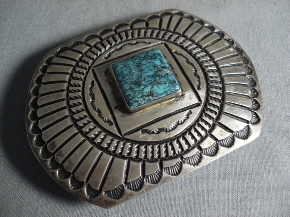 Extremely Tight Spiderweb Turquoise Vintage Navajo Native American Jewelry Silver Buckle-Nativo Arts