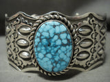 Eye Catching Navajo Optimal Spiderweb Turquoise Repoussed Native American Jewelry Silver Bracelet-Nativo Arts