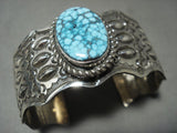 Eye Catching Navajo Optimal Spiderweb Turquoise Repoussed Native American Jewelry Silver Bracelet-Nativo Arts