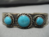 Incredible Vintage Native American Navajo Blue Gem Turquoise Sterling Silver Bracelet Cuff-Nativo Arts