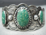 Early Vintage Native American Navajo Cerrillos Turquoise Sterling Silver Hand Tooled Bracelet-Nativo Arts