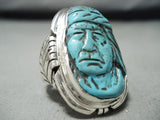 Native American Incredibly Intricate Hand Carved Turquoise Indian Sterling Silver Ring-Nativo Arts