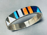 Extremely Rare Native American Navajo Turquoise Inlay Sterling Silver Bangle Bracelet-Nativo Arts
