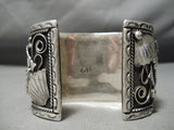 Big Old Men's Vintage Native American Navajo Turquoise Sterling Silver Leaf Bracelet-Nativo Arts