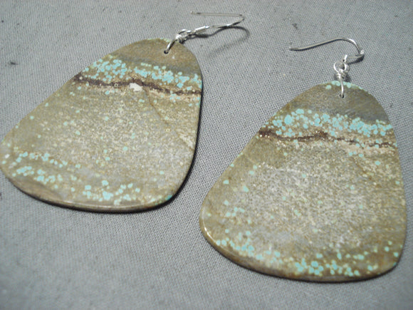 Rare Huge #8 Turquoise Slab Native American Sterling Silver Earrings-Nativo Arts