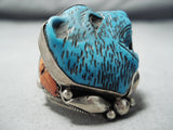 Native American One Of The Best Ever Vintage Turquoise Animal Head Sterling Silver Ring-Nativo Arts