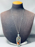 One Of Most Intricate Vintage Native American Navajo Turquoise Inlay Sterling Silver Necklace-Nativo Arts