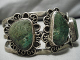One Of The Best Vintage Native American Navajo Chrysocolla Sterling Silver Bracelet Old-Nativo Arts