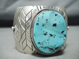 Bea Nez Vintage Native American Navajo Sleeping Beauty Turquoise Sterling Silver Elk Bracelet-Nativo Arts