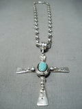 Glorious Native American Navajo Blue Gem Turquoise Sterling Silver Cross Necklace-Nativo Arts