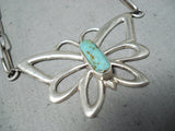 Marie Thompson Native American Navajo Pilot Turquoise Sterling Silver Butterfly Necklace-Nativo Arts