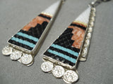 Important Zuni Native American Turquoise Inlay Sterling Silver Earrings-Nativo Arts
