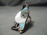 One Of The Best Vintage Native American Zuni Turquoise Sterling Silver Quail Ring Old-Nativo Arts
