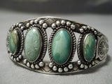 Early 1900's Vintage Native American Navajo Green Turquoise Sterling Silver Bracelet Old-Nativo Arts