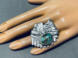 Signed San Felipe Royston Turquoise Sterling Silver Chief Ring-Nativo Arts