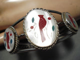 Detailed Vintage Native American Navajo Zuni Sterling Silver Peark Cardinal Bracelet Old-Nativo Arts