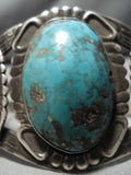 Incredible Vintage Native American Navajo Domed Blue Gem Turquoise Sterling Silver Bracelet Old-Nativo Arts