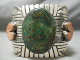 One Of The Best Vintage Native American Navajo Green Turquoise Heart Sterling Silver Bracelet-Nativo Arts