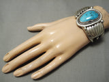 Museum Vintage Native American Navajo Natural Turquoise Wave Flank Sterling Silver Bracelet-Nativo Arts