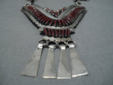 Stunning Vintage Navajo Coral Yazzie Sterling Silver Native American Necklace-Nativo Arts