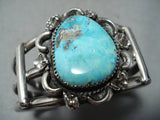 Superior Vintage Native American Navajo Kingman Turquoise Sterling Silver Bracelet Old-Nativo Arts