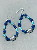 Marvelous Native American Navajo Lapis & Turquoise Sterling Silver Earrings-Nativo Arts