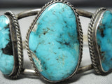 Small Wrist Vintage Native American Navajo Blue Diamond Turquoise Sterling Silver Bracelet-Nativo Arts