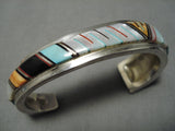 Authentic Vintage Native American Navajo Turquoise Inlay Sterling Silver Bracelet Old-Nativo Arts