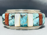 One Of The Best Native American Navajo Turquoise Coral Sterling Silver Bracelet Cuff-Nativo Arts