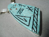 Native American Completely Hand Carved Maiden Vintage Navajo Sterling Silver Turquoise Necklace-Nativo Arts