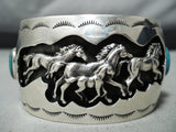Detailed Vintage Native American Navajo Running Horse Turquoise Sterling Silver Bracelet-Nativo Arts