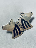 Fabulous Vintage Native American Navajo Signed Handcarved Silver Horses Earrings-Nativo Arts